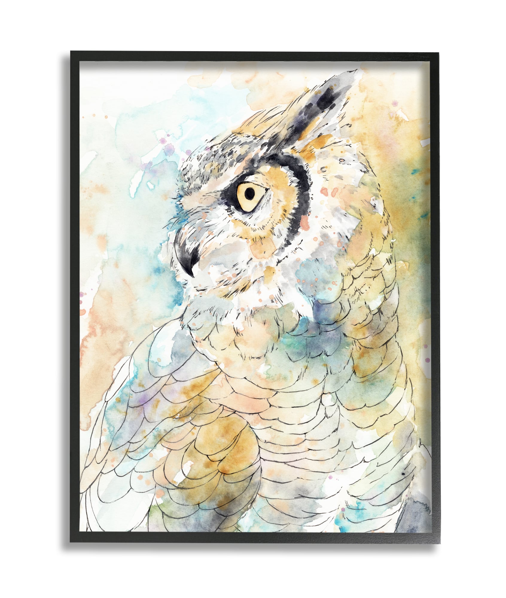 Stupell Industries Owl Side Eye Portrait Woodland Bird Watercolor in Frame Wall Art